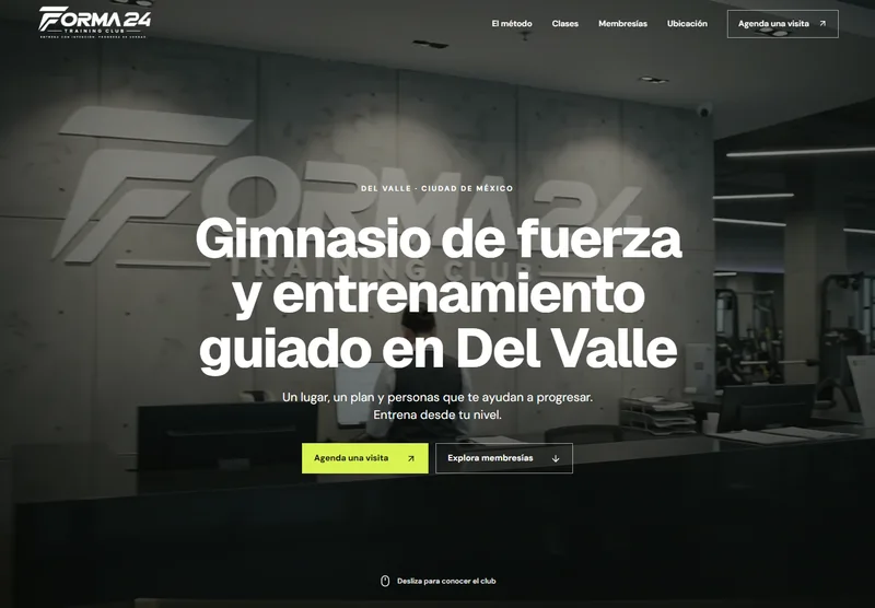 Página de demostración Forma 24 para gimnasios